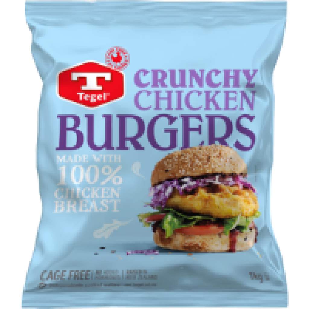 TEGEL CRUNCHY CRUMBED CHICKEN BURGERS 1KG Total Foods