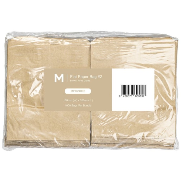 M BRAND BROWN FLAT PAPER BAG #2 (160X200MM) 1000 PIECE